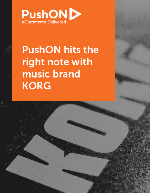 Article header reading: "PushON hits the right note with music brand KORG"